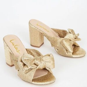 Lulu’s Dorothea Gold Knotted High Heel Sandals, 7.5, NEVER WORN